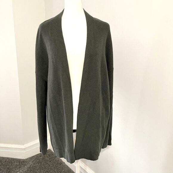 J Jill Cardigan Sweater Womens Size Large Ribbed Open Front Cotton Viscose Green - Picture 1 of 9